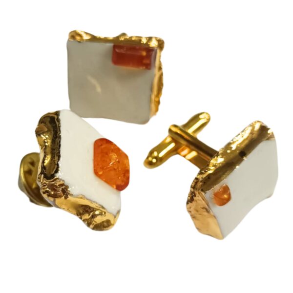 Porcelain, amber & gold cufflinks set by Romana Jewelry